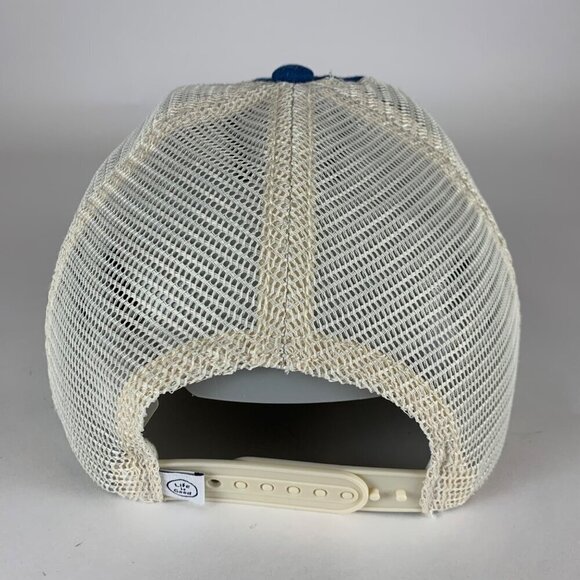 Life Is Good Mens Blue Cream Beige Relaxed Fit Snapback Trucker Hat - Picture 3 of 5